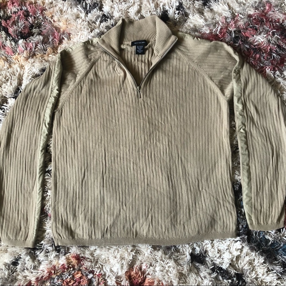 Calvin Klein Jeans Ribbed Sweater Men’s Size XXL 2XL 1/4 Zip Sleeve Detail